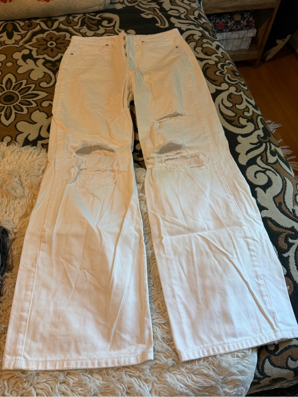 Blank NYC White Distressed Wide-Leg Jeans